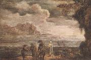 unknow artist A coastal landscape with fishermen drawing in their nets oil painting artist